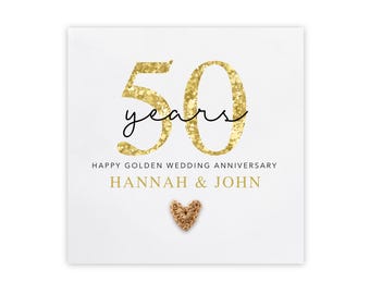 50th Anniversary Card, Golden Wedding Anniversary, Gold, Happy 50th Wedding Card, Card For Mum & Dad  Couple, Friends,