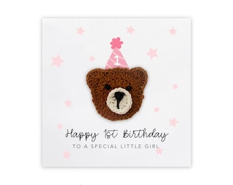 Personalised First Birthday Card Girl, Baby Girl Birthday Card,  1st Birthday Card For Daughter, Granddaughter, Birthday Card, Bear