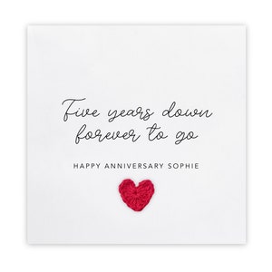 5 º quinto aniversario de boda, tarjeta para marido esposa, cinco años para siempre, aniversario personalizado, 5 º aniversario