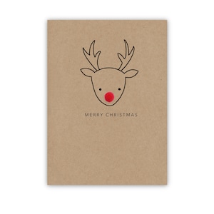 Handgemaakte kerstkaarten Rudolf Reindeer Nose, Card Pack, kerstkaartenset, Merry Christmas Card Set, rendier, kerstkaart, minimaal