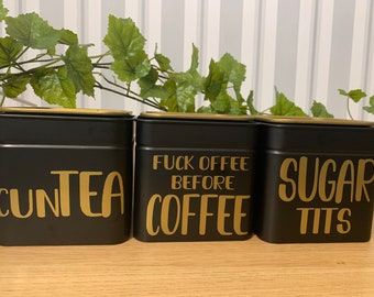 Novelty Cannister Set ausdrücklich, lustig, Kaffee, Tee, Zucker