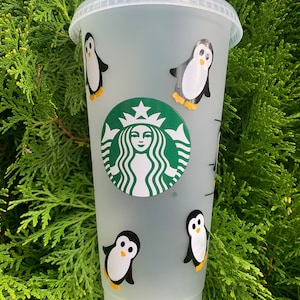 Penguin cup | Starbucks cup |  Penguin cold cup 24oz cup with straw | new Penguin gift | Birthday present