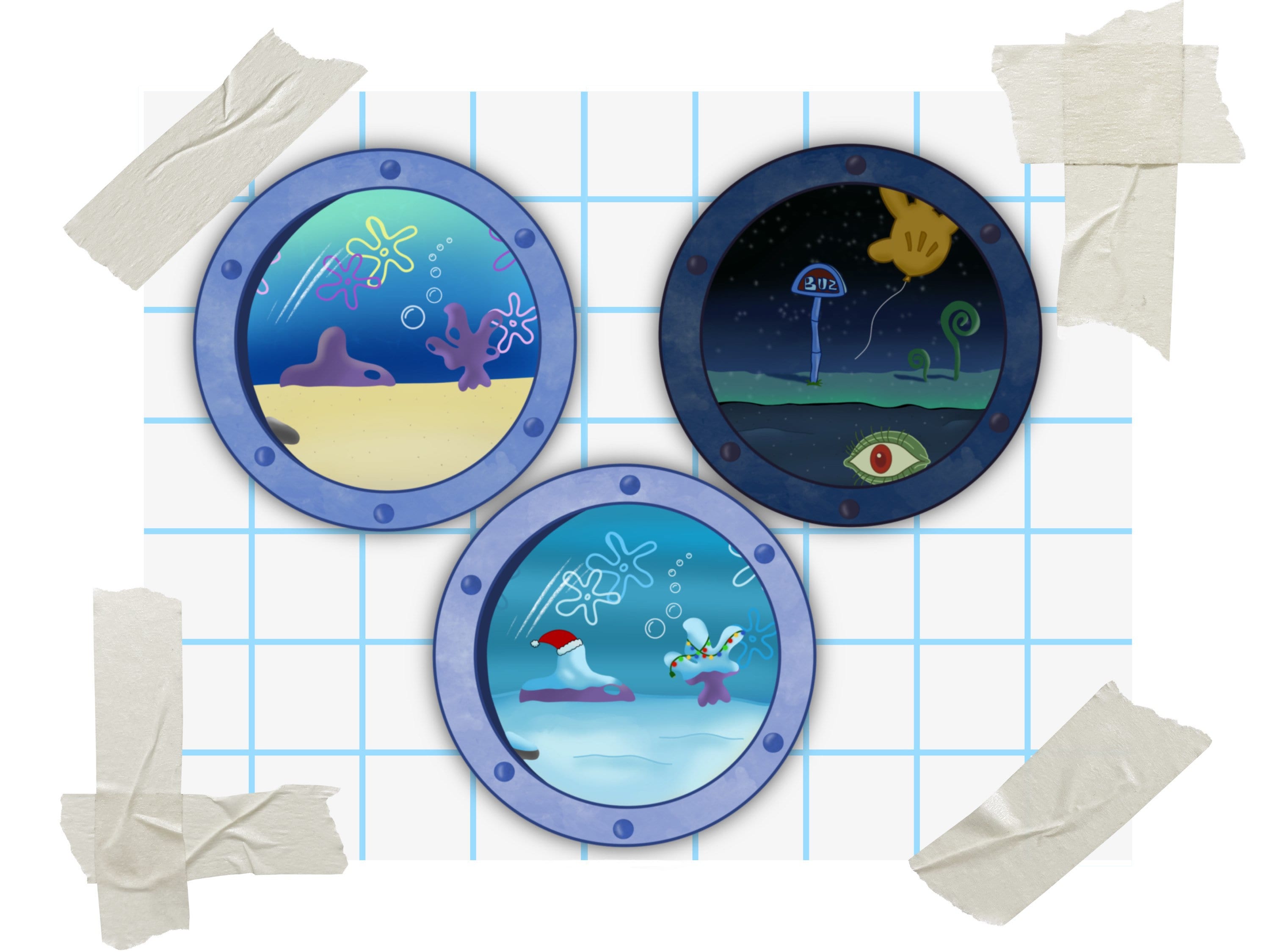 Spongebob Window into Bikini Bottom Sticker | SpongeBob Porthole | Original, Spooky, Holiday