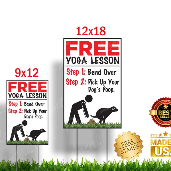 Free Yoga Lesson Pick up dog poop Yard Sign Dog Poop Sign Poop Party Sign Pickup Dog Poop Sign No Pooping Dog Sign Pick up after your pet