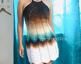 Crochet Dress Pattern PDF – Summer Halter Dress Crochet Pattern, Ombre Beach Cover Up, Boho Chevron Mini Dress PDF, Instant Download