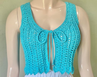 Summer Crochet Top Vest Pattern Boho Crochet Beachwear Tank Top for Women | Seira Lacy Crop Top Crochet