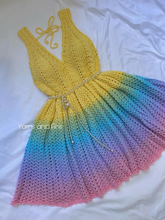 white christmas dresses Crochet Sunshine Rainbow Mesh Dress Small / Sunshine Rainbow main image 0