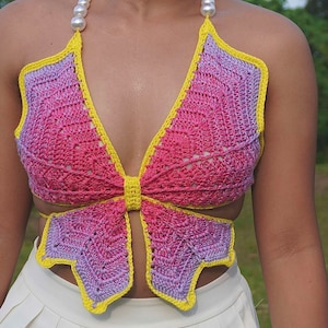 Butterfly Crochet Top Pattern, Festival Butterfly Top, Boho Crochet Butterfly Top, Summer Butterfly Crochet Top, Trendy Butterfly Top Design