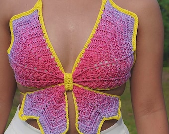 Butterfly Crochet Top Pattern, Festival Butterfly Top, Boho Crochet Butterfly Top, Summer Butterfly Crochet Top, Trendy Butterfly Top Design