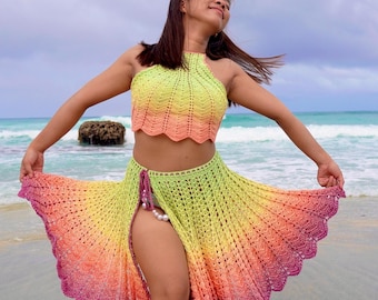 Crochet Top Skirt Pattern, Boho Beachwear  Top Crochet Cover-up Festival Cover-up Wrap for Beach and Pool, Summer Crochet Cover-up Pattern