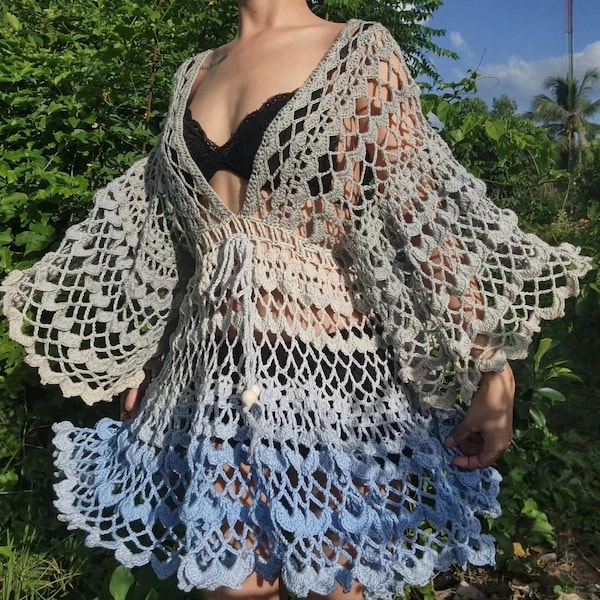 Gehaakt kleedpatroon zomer strand boho gehaakte strandkleding feestelijke strandoutfit Sereia kleedpatroon