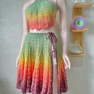 Crochet Top Skirt Pattern, Boho Beachwear  Top Crochet Cover-up Festival Cover-up Wrap for Beach and Pool, Trendy Crochet Cover-up Pattern