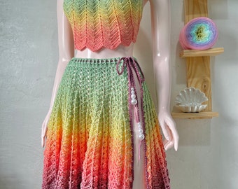 Crochet Top Skirt Pattern, Boho Beachwear  Top Crochet Cover-up Festival Cover-up Wrap for Beach and Pool, Trendy Crochet Cover-up Pattern