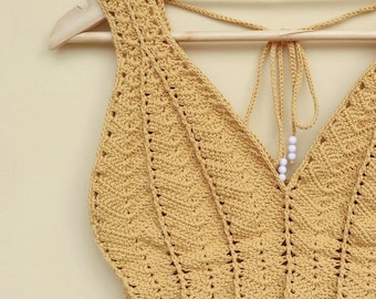 Crochet Neckholder Top Muster PDF - Sommer Boho Crop Top häkeln Muster, Muschelrand Bralette, Festival Damen Top PDF, Instant Download