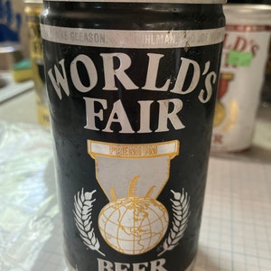 One vintage world‘s fair beer flip tab full beer aluminum can 1984 Black can