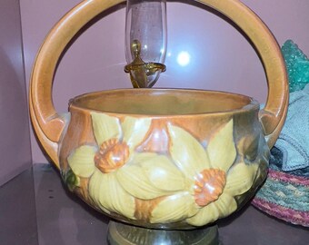 Roseville Pottery Basket Apple Blossom Vintage 1940s 309-8