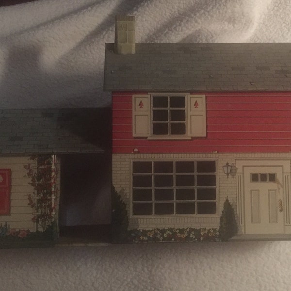 Antique DOLLHOUSE 1950s MARX tin litho tin dollhouse Colonial house kids toy tin toy home