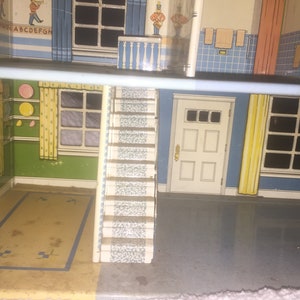 Antique DOLLHOUSE 1950s MARX tin litho tin dollhouse Colonial house kids toy tin toy home image 2