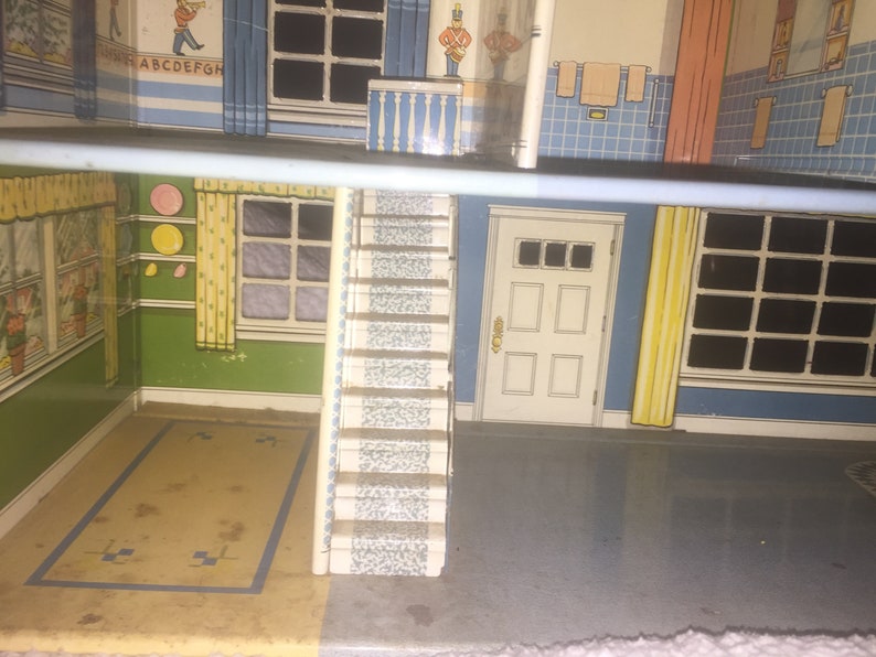 Antique DOLLHOUSE 1950s MARX tin litho tin dollhouse Colonial house kids toy tin toy home image 2