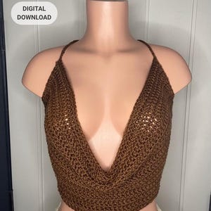 Patrón de top halter de cuello vuelto a crochet en PDF / Descarga digital / Top de crochet de verano / Patrón para atuendo de festival / Patrón de crochet escrito