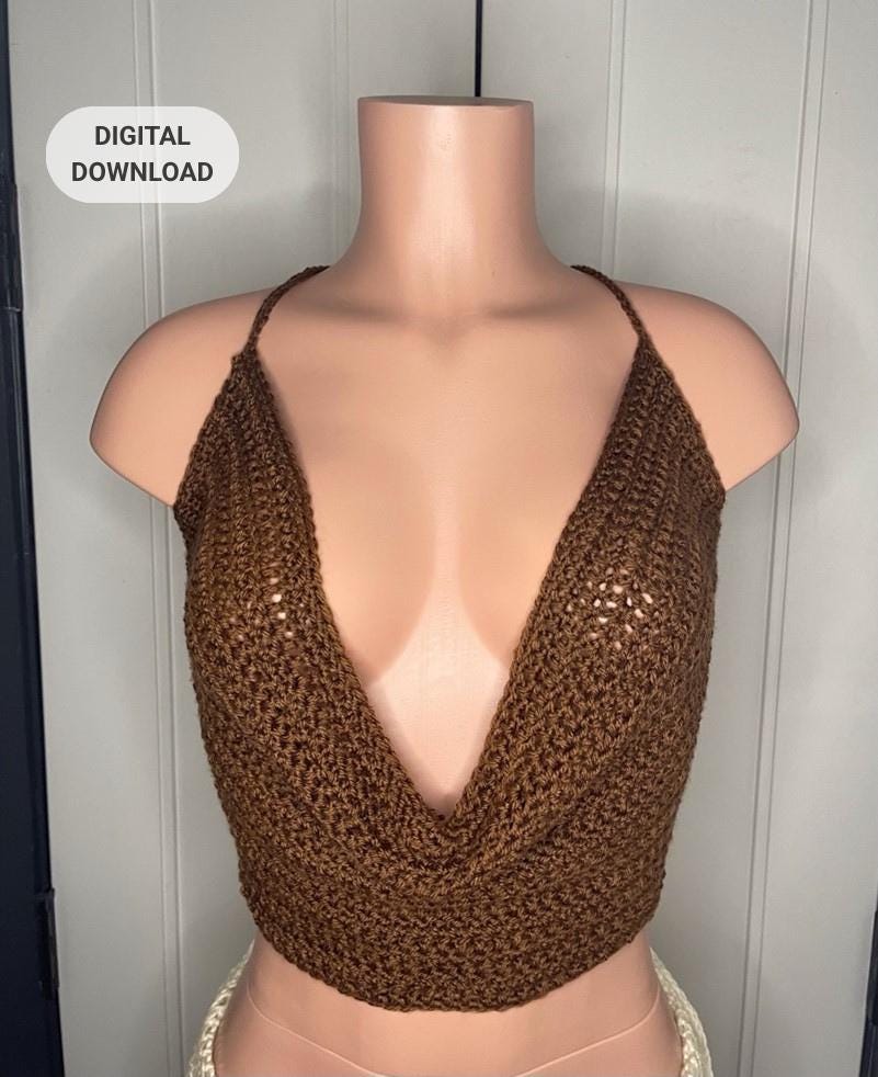 40 Crochet Halter Tops with Lace, Mesh, and Granny Squares 34 Crochet Cowl Neck Halter Top Summer Crochet Top Festival