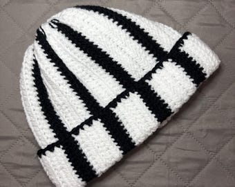 Handmade Black Crochet Beanie, 100% Acrylic Ribbed Winter  display picture 3