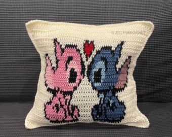 Angel and Stitch / Almohadas de Personajes / Almohadas para Niños / Almohadas para Niños / Almohadas Decorativas / Personaje Disney / Funda de Almohada de Ganchillo