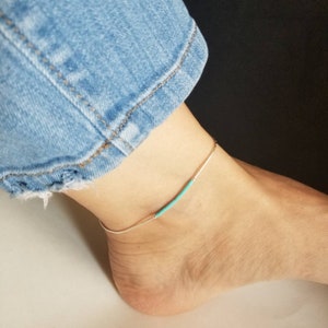 Anklet Lovely Turquoise/ Turquoise & Sterling Liquid Silver handmade Southwestern Anklet/Made in USA