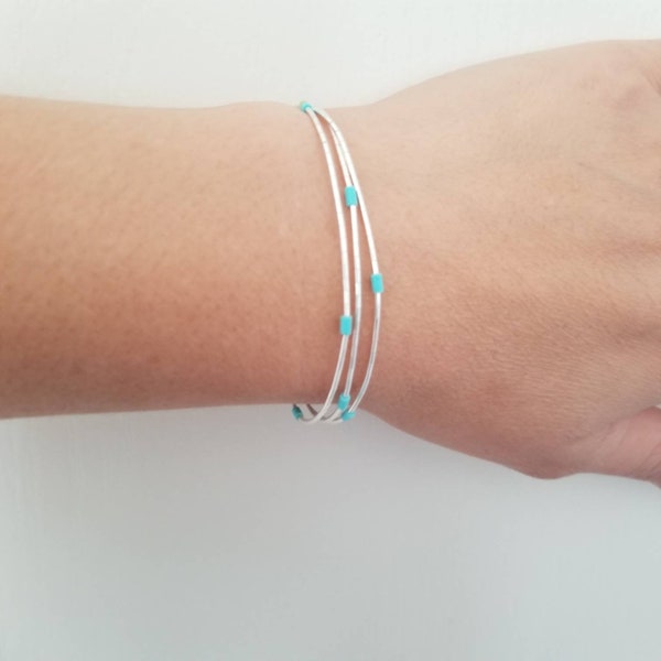 Liquid Silver Bracelet 3 Strands/Sterling Silver Turquoise Bracelet /Handmade Bracelet /Silky Silver Jewelry/ Made in USA