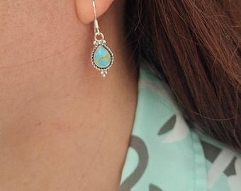 Handmade Sterling Silver Turquoise Teardrop Dangle Earrings, USA
