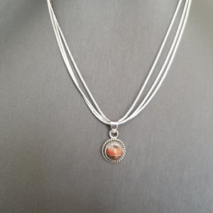 Copper Spiny Oyster Turquoise/ Round Pendant & Sterling  Silver Necklace/Southwestern Handmade Liquid Sterling Silver Necklace/ Made in USA