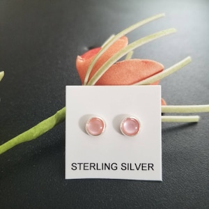 Pink Shell 5mm Round Studs & 925 Sterling Silver/ Handmade Pink Shell Newborn Post Earrings.  Made in USA