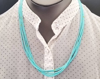 Turquoise Heishi Southwestern Sterling Silver Necklace/Santo Domingo Jewelry/5-strand /Blue Lapis Made in USA