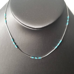Lovely turquoise beaded Choker/Sterling Liquid Silver/ Tiny Turquoise Heishi bead Layering Choker /Handmade Choker Teen Danity Beach Jewelry