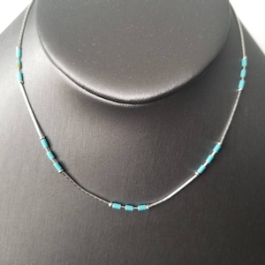 Lovelyturquoise beadded Choker/Sterling Liquid Silver/ Tiny Turquoise Heishi bead Layering Choker /Handmade Choker Teen Danity Beach Jewelry