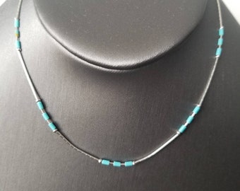 Lovelyturquoise beadded Choker/Sterling Liquid Silver/ Tiny Turquoise Heishi bead Layering Choker /Handmade Choker Teen Danity Beach Jewelry