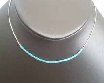 Lovelyturquoise beadded Choker/ Tiny Turquoise Heishi bead Layering Choker /Handmade Choker Teen Danity Beach Jewelry/Liquid Silver Necklace