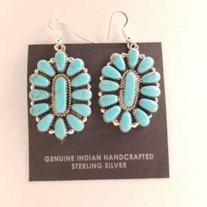 Southwest Turquoise Cluster Dangle Earrings/Navajo Handmade Sterling Silver Stamped AS /Turquoise American Native Earrings
