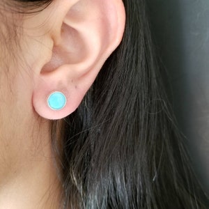 8mm Round Turquoise stone sterling silver Stud Earrings/Large Studs/Southwestern Handmade Everyday Earrings