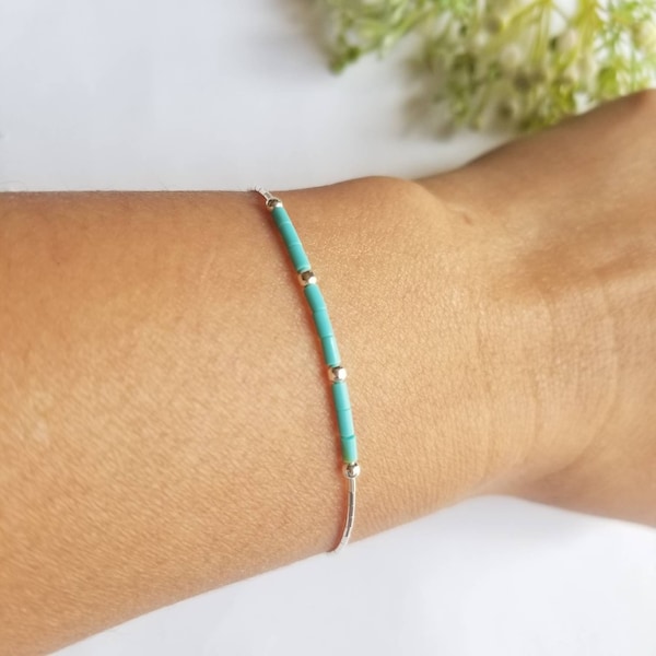 Turquoise & Sterling Liquid Silver handmade SouthwesternThin  Bracelet