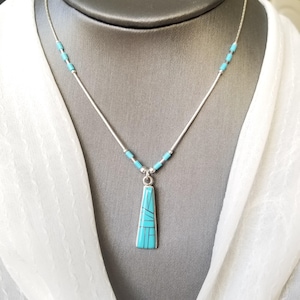 Turquoise inlay Pendant/ Sterling Liquid Silver Necklace/ Black Stone Heishi Necklace/ Long pendant Necklace