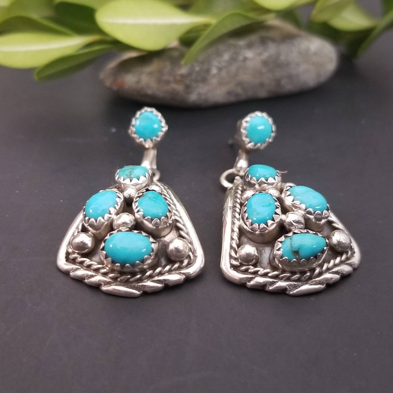 Southwestern Turquoise Cluster Earrings/ Navajo Handmade | Etsy