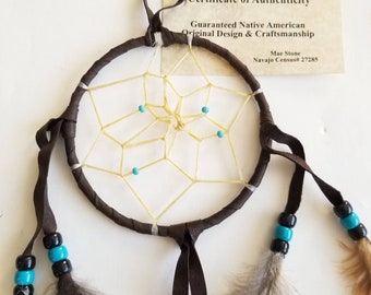 4" Authentic Native American Dreamcatcher/4 inches Hanging Dreamcatcher/ Native Made/Car Decor/Brown Dreamcatcher/Room decor/ Kid Room Decor