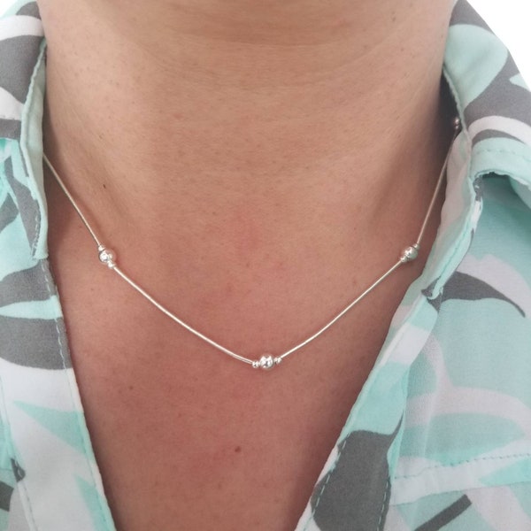 925Sterling Silver Necklace/ Liquid Silver Chain Necklace/ Teen Necklace/Plain Sterling Silver Necklace/Tin Cup Necklace/ Free Shipping