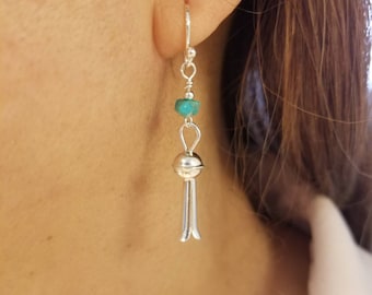 Squash Blossom Earrings/Turquoise Sterling Silver Dangle Earrings /Handmade in USA