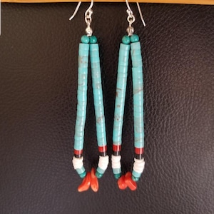 Long Style Blue Turquoise Color Earrings/ Sterling Silver Dangle Earrings/ Southwestern Earrings/ Handmade in the USA