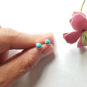 Lovely Blue Turquoise/Round Studs/5mm Studs/Sterling Silver/ Southwestern Handmade Turquoise Earrings/Stud Post Earrings Made in USA