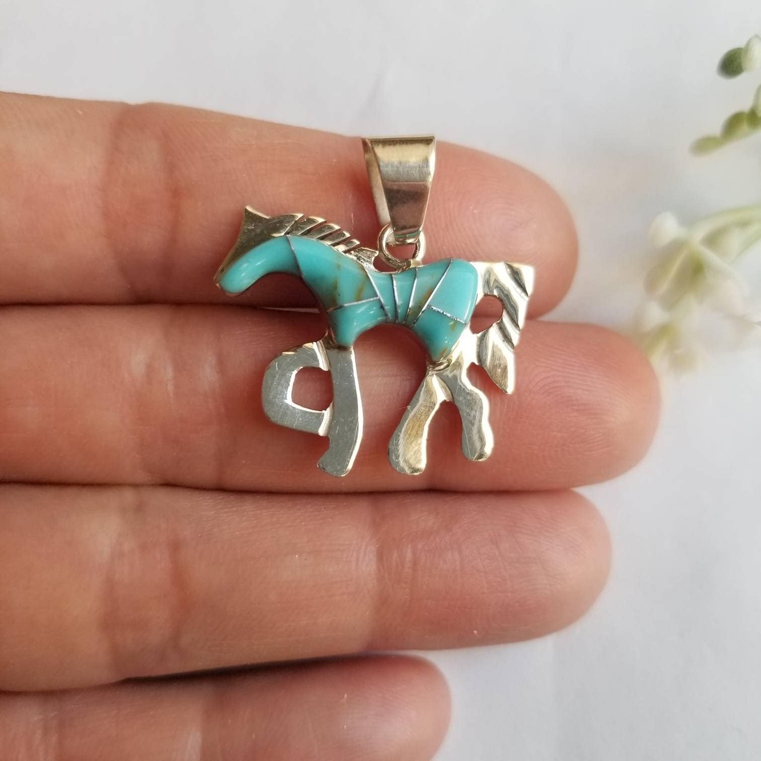 Horse Turquoise Pendant Standing Horse Sterling Silver Pendant