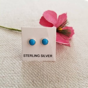 Dainty Round Turquoise 5mm & Sterling Silver rounded stud Earrings/ Blue Teeny Tiny Everyday Silver Studs