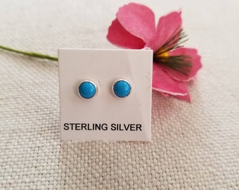 Dainty Round Turquoise 5mm & Sterling Silver rounded stud Earrings/ Blue Teeny Tiny Everyday Silver Studs